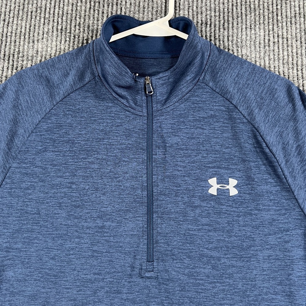 Under Armour Pullover Shirt Mens Large Blue Long Sleeve 1/4 Zip Mock Neck Loose
